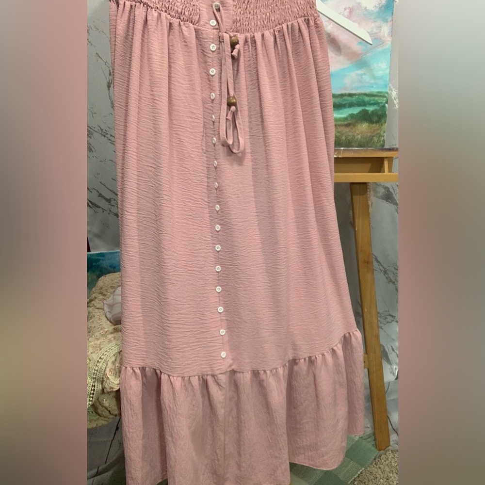 Women's Pink Button-Front Ruffle Hem Skirt